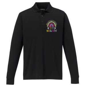 100th Day Of School Teacher Student 100 Days Smarter Rainbow Performance Long Sleeve Polo