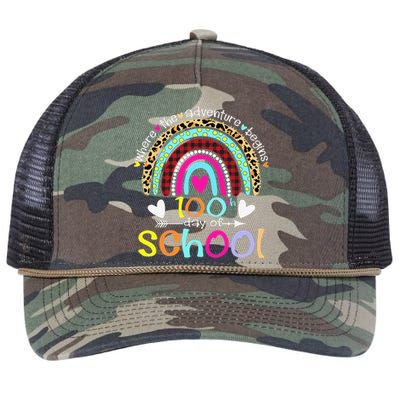 100th Day Of School Teacher Student 100 Days Smarter Rainbow Retro Rope Trucker Hat Cap