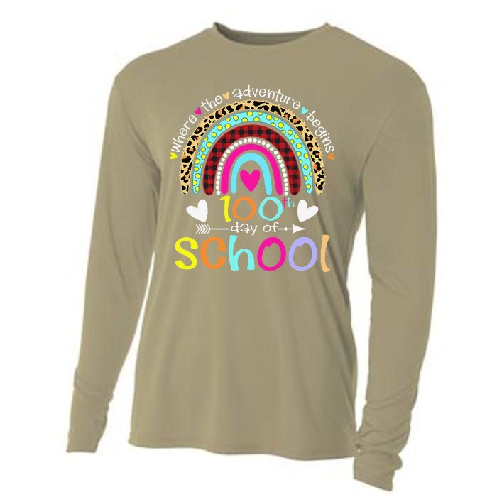 100th Day Of School Teacher Student 100 Days Smarter Rainbow Cooling Performance Long Sleeve Crew