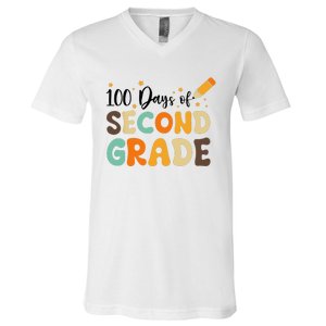 100 Days Of Second Grade 100th Day Of School Back To School V-Neck T-Shirt