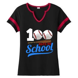 100 Days Of School Baseball 100th Day Ladies Halftime Notch Neck Tee