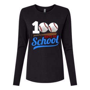 100 Days Of School Baseball 100th Day Womens Cotton Relaxed Long Sleeve T-Shirt