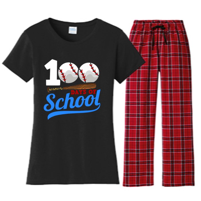 100 Days Of School Baseball 100th Day Women's Flannel Pajama Set