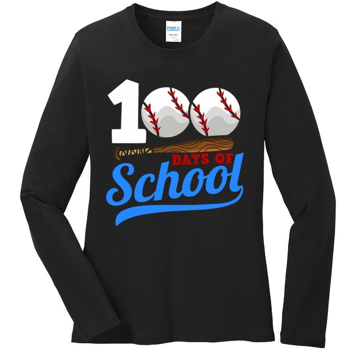 100 Days Of School Baseball 100th Day Ladies Long Sleeve Shirt