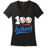 100 Days Of School Baseball 100th Day Women's V-Neck T-Shirt