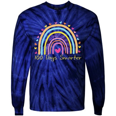 100th Day Of School Teacher 100 Days Smarter Rainbow Tie-Dye Long Sleeve Shirt