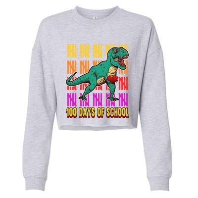 100 Days Of School Costume Teacher Student Dinosaurs Cool Gift Cropped Pullover Crew