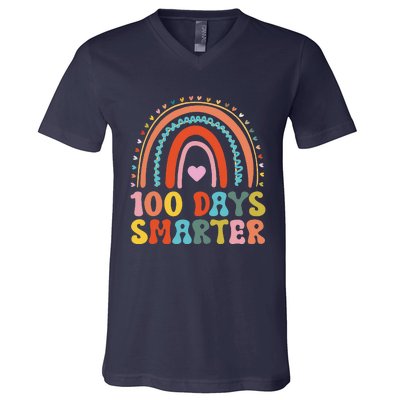 100th Day Of School Teacher Costume 100 Days Smarter Rainbow V-Neck T-Shirt