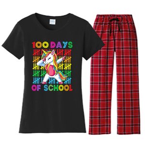 100 Days Of School Unicorn 100 Days Smarter 100th Day Women's Flannel Pajama Set