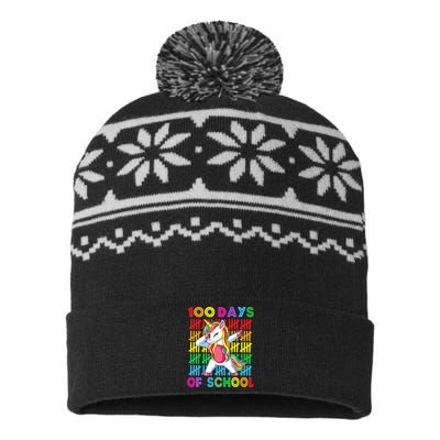 100 Days Of School Unicorn 100 Days Smarter 100th Day USA-Made Snowflake Beanie