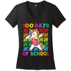 100 Days Of School Unicorn 100 Days Smarter 100th Day Women's V-Neck T-Shirt