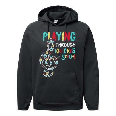 100 Days Of School Playing Music Teacher Cool Student Performance Fleece Hoodie