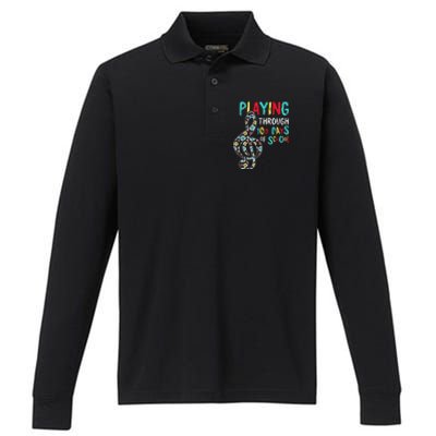 100 Days Of School Playing Music Teacher Cool Student Performance Long Sleeve Polo