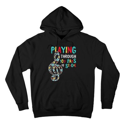 100 Days Of School Playing Music Teacher Cool Student Hoodie