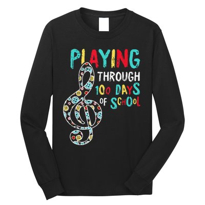 100 Days Of School Playing Music Teacher Cool Student Long Sleeve Shirt