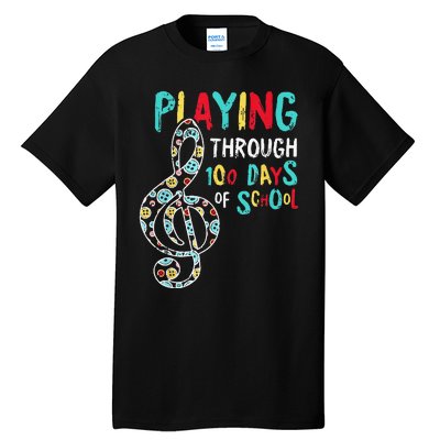 100 Days Of School Playing Music Teacher Cool Student Tall T-Shirt