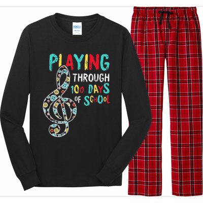 100 Days Of School Playing Music Teacher Cool Student Long Sleeve Pajama Set