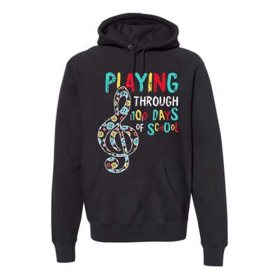 100 Days Of School Playing Music Teacher Cool Student Premium Hoodie