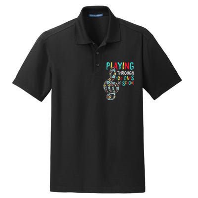 100 Days Of School Playing Music Teacher Cool Student Dry Zone Grid Polo