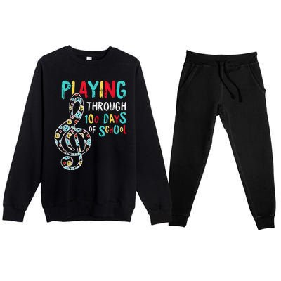 100 Days Of School Playing Music Teacher Cool Student Premium Crewneck Sweatsuit Set