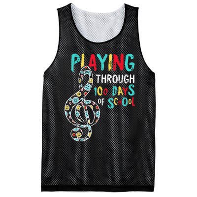 100 Days Of School Playing Music Teacher Cool Student Mesh Reversible Basketball Jersey Tank