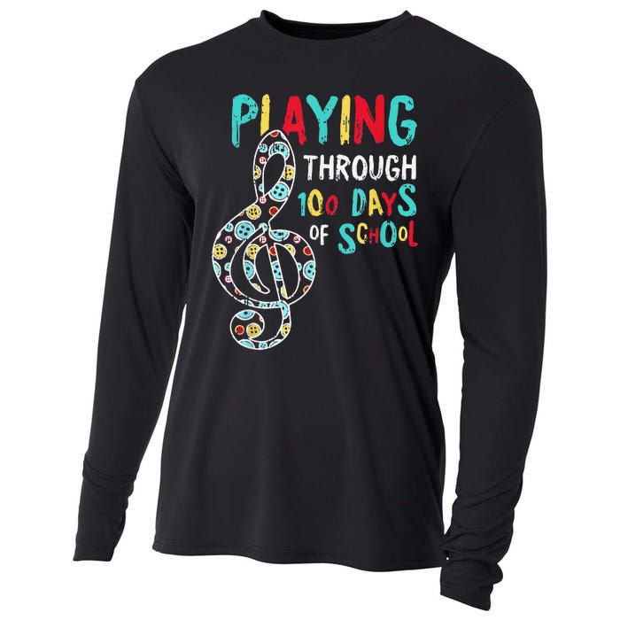 100 Days Of School Playing Music Teacher Cool Student Cooling Performance Long Sleeve Crew