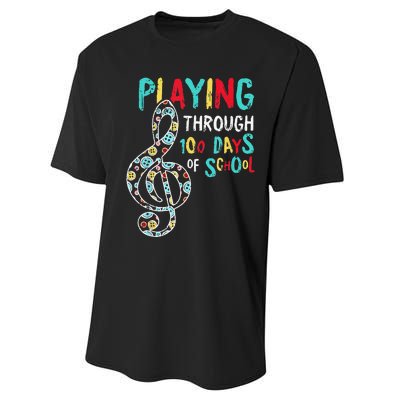 100 Days Of School Playing Music Teacher Cool Student Performance Sprint T-Shirt