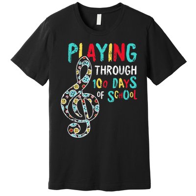 100 Days Of School Playing Music Teacher Cool Student Premium T-Shirt