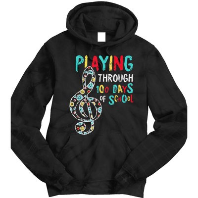 100 Days Of School Playing Music Teacher Cool Student Tie Dye Hoodie