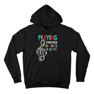 100 Days Of School Playing Music Teacher Cool Student Tall Hoodie