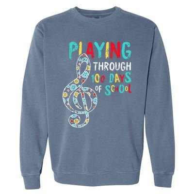 100 Days Of School Playing Music Teacher Cool Student Garment-Dyed Sweatshirt