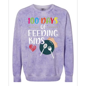 100 Days Of Feeding Lunch Lady School Colorblast Crewneck Sweatshirt