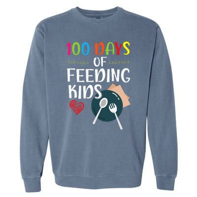 100 Days Of Feeding Lunch Lady School Garment-Dyed Sweatshirt