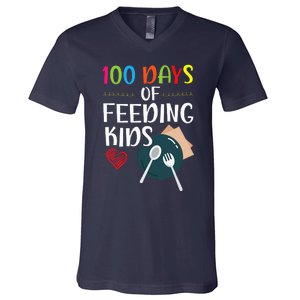 100 Days Of Feeding Lunch Lady School V-Neck T-Shirt