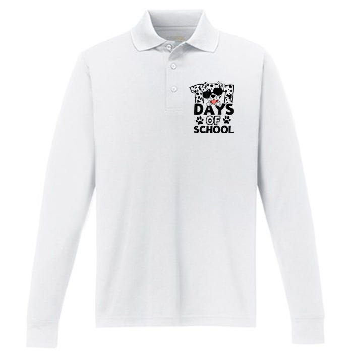 100 Days Of School Dalmatian Dog 100th Day Of School Performance Long Sleeve Polo