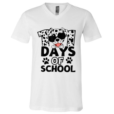 100 Days Of School Dalmatian Dog 100th Day Of School V-Neck T-Shirt