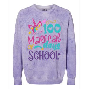 100th Day Of School Unicorn 100 Magical Days Teacher Colorblast Crewneck Sweatshirt