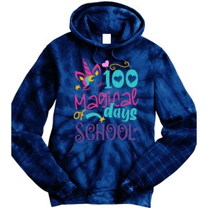 100th Day Of School Unicorn 100 Magical Days Teacher Tie Dye Hoodie