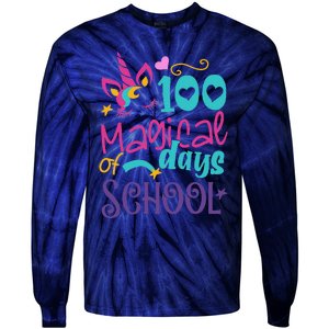 100th Day Of School Unicorn 100 Magical Days Teacher Tie-Dye Long Sleeve Shirt