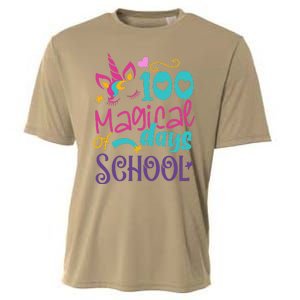 100th Day Of School Unicorn 100 Magical Days Teacher Cooling Performance Crew T-Shirt