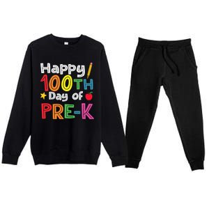 100 Days Of Pre K Teacher And Student Teacher Boy Girl Premium Crewneck Sweatsuit Set