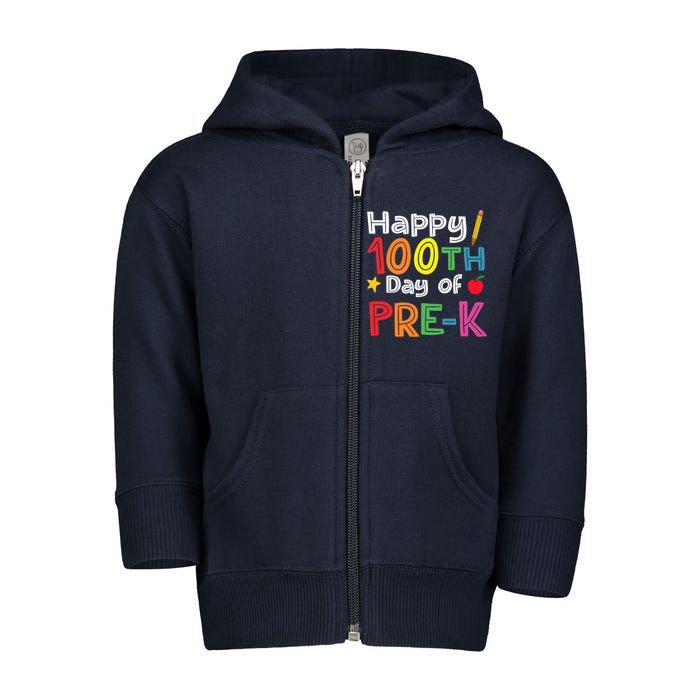 100 Days Of Pre K Teacher And Student Teacher Boy Girl Toddler Zip Fleece Hoodie