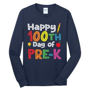 100 Days Of Pre K Teacher And Student Teacher Boy Girl Tall Long Sleeve T-Shirt