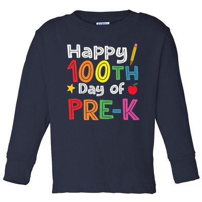 100 Days Of Pre K Teacher And Student Teacher Boy Girl Toddler Long Sleeve Shirt