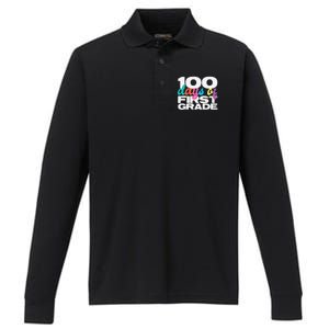 100 Days Of First Grade 100 Days Of School Gift Performance Long Sleeve Polo