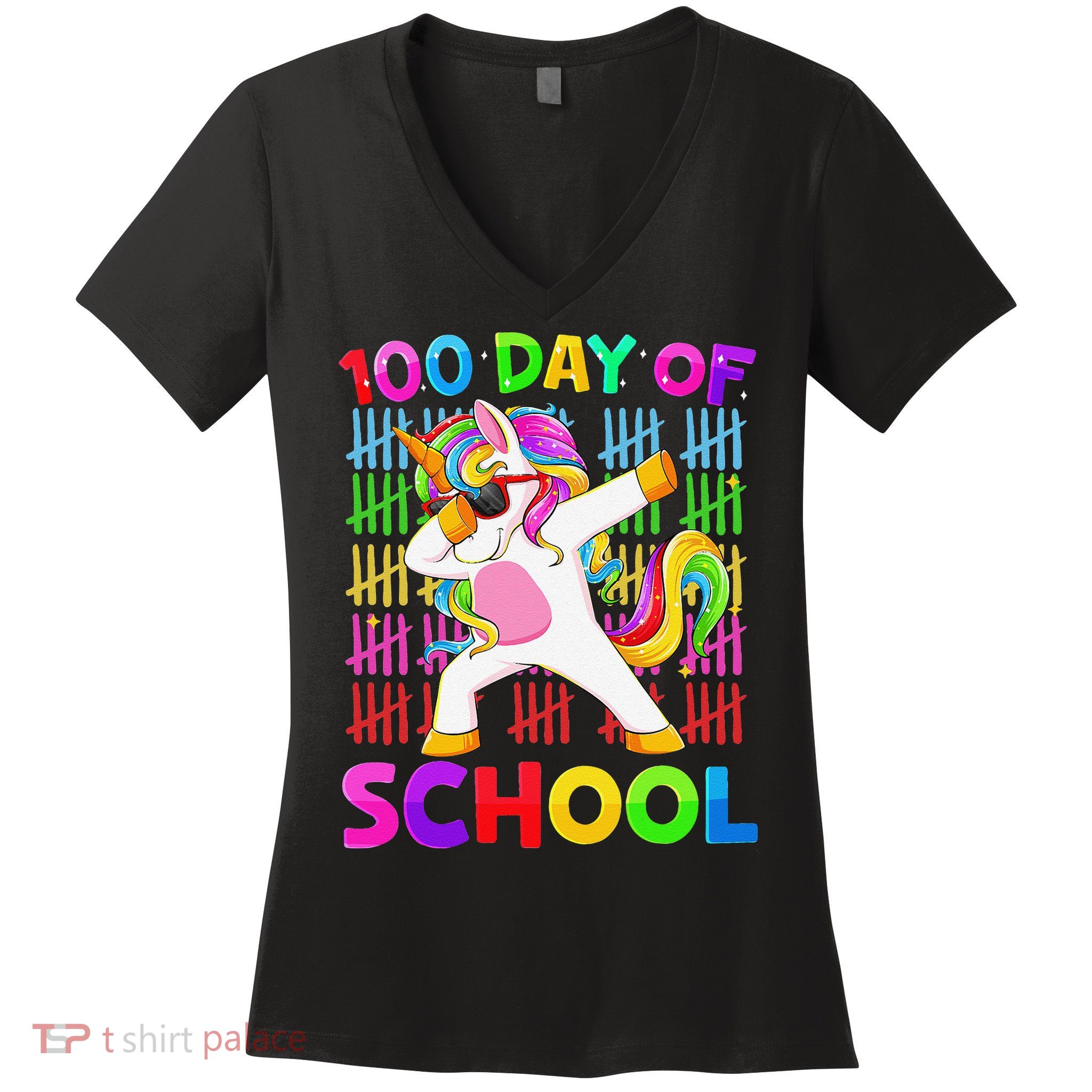 100th Day Of School Unicorn Costume 100 Magical Days Women's V-Neck T-Shirt