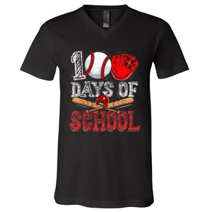 100 Days Of School Baseball 100th Day V-Neck T-Shirt