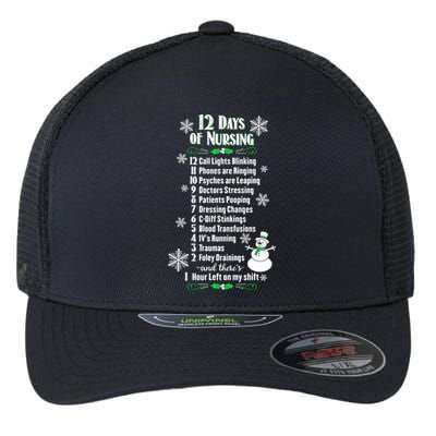 12 Days Of Nursing Funny Nurses Christmas Ugly Gift Flexfit Unipanel Trucker Cap