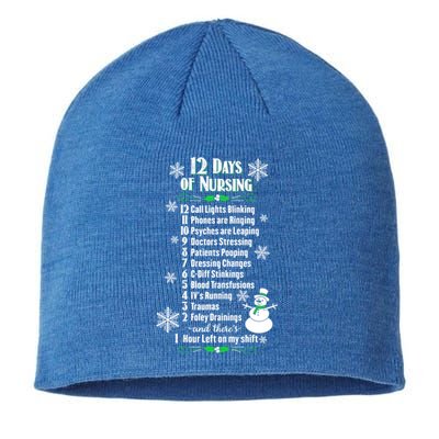 12 Days Of Nursing Funny Nurses Christmas Ugly Gift Sustainable Beanie