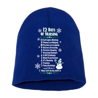 12 Days Of Nursing Funny Nurses Christmas Ugly Gift Short Acrylic Beanie